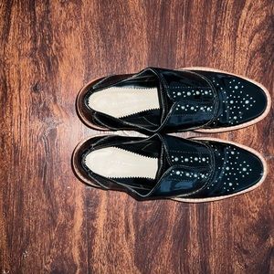 SZ 6, Black Bedazzled Platform Loafers